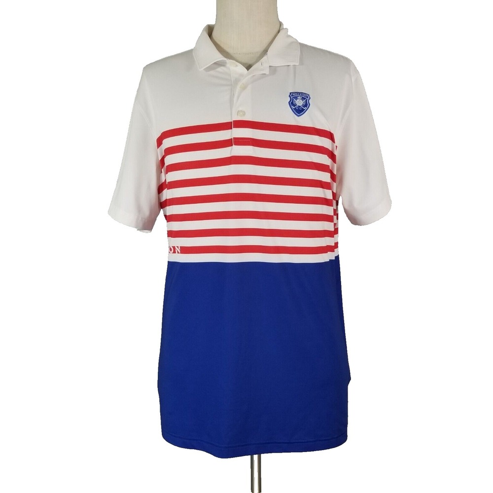 PUMA Polo Men L Red White Blue Volition America Golf Shirt Patriotic Striped